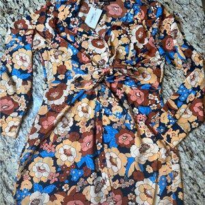 Sugarlips Floral Print Dress - Blue, Orange, Cream